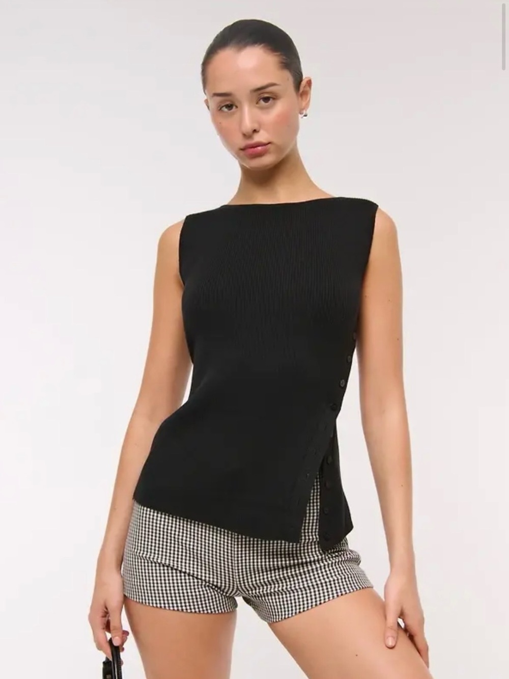 Abercrombie & Fitch Black Ribbed Sleeveless Tank Sweater with Side Buttons